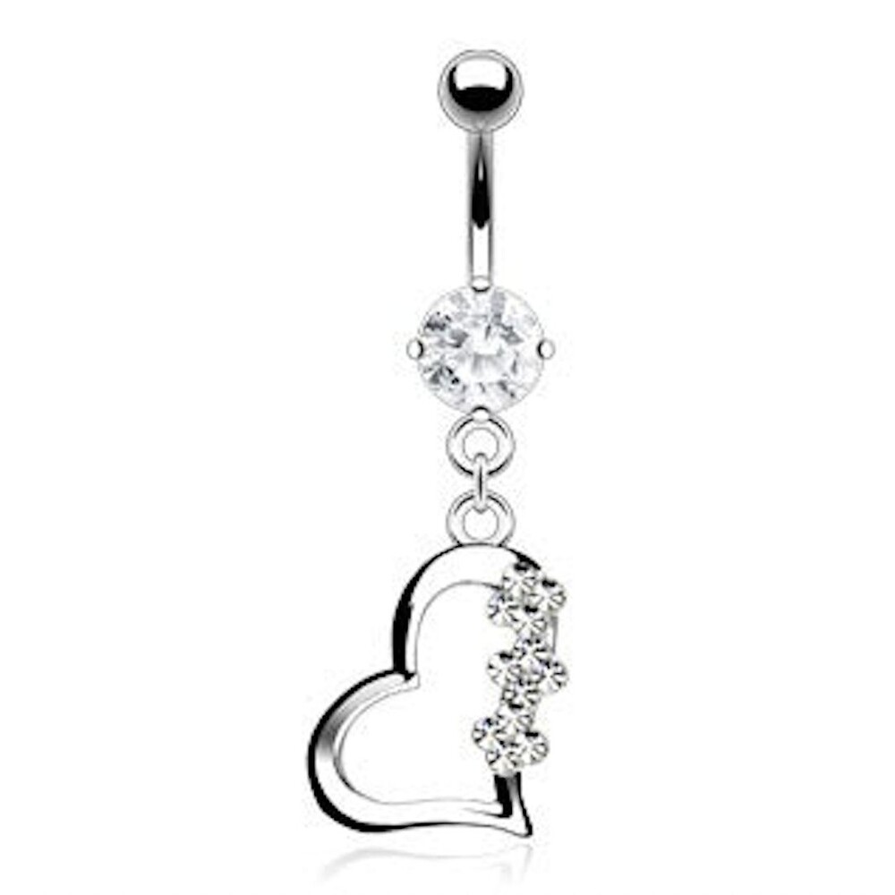 Swarovski Crystal Heart Belly Ring 14g Surgical Steel Navel Barbell Dangle